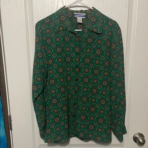 Vintage 70s Pendleton Green Patterned Button-Up Blouse